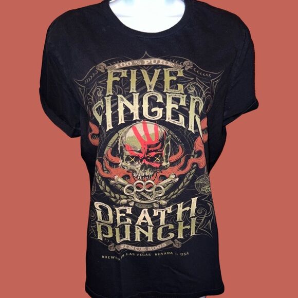 Women’s Bay Island Five Finger Death Punch 100 Proof T Shirt Size Large - Picture 2 of 5